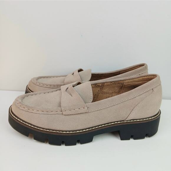 House Of Harlow 1960 SZ 9 Gunner Suede Penny Loafer With Lug Sole Light Taupe - Picture 4 of 8